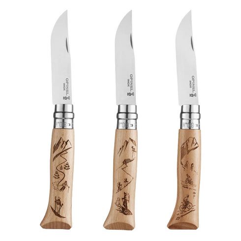 Opinel No.08 Engraved Handle Folding Knife - outdoor sports 8號雕刻櫸木柄摺刀